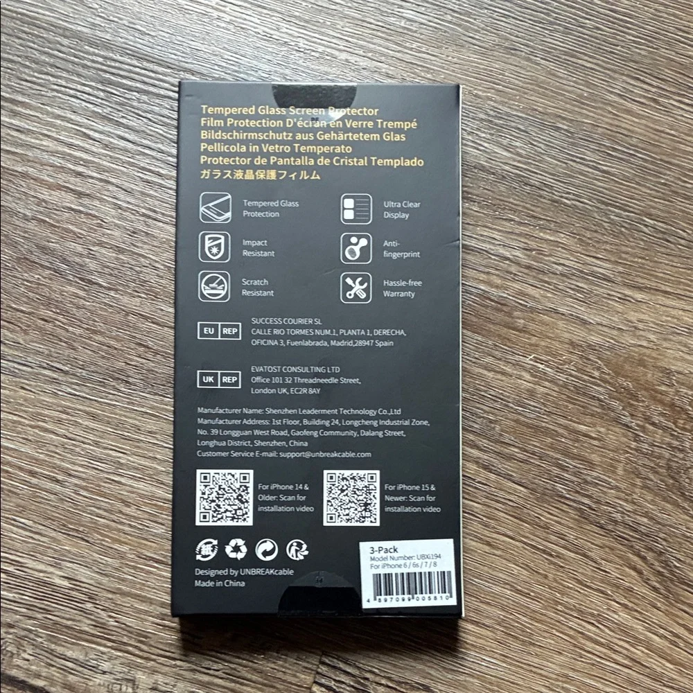 UNBREAKcable Tempered Glass Screen Protector 3-Pack for IPhone 6/6S/7/8